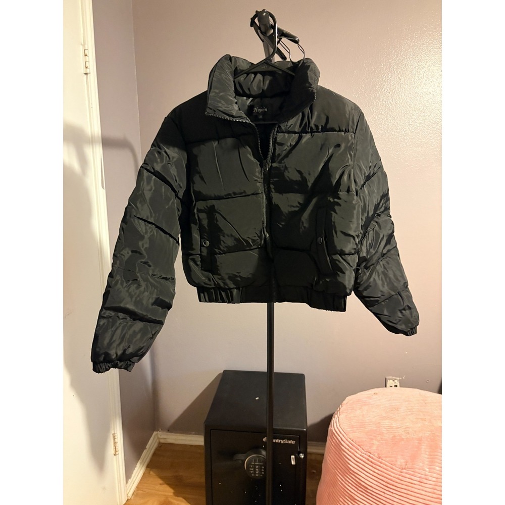 Hujoin Black Cropped Puffer Jacket with Pockets, Sz XS - NWT